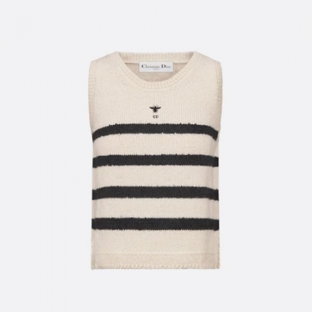 DI*R 마리니에르 민소매 스웨터 - 화이트 & 블랙 D-Stripes 모티브 울 코튼 모헤어 테크니컬 니트