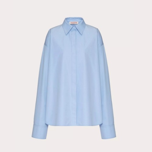 VALENT*NO 컴팩트 포플린 블라우스 & 메탈 V 아플리케 장식 타이 - 아이리스 라일락