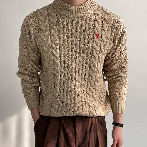 AMI 울 케이블 반목 니트