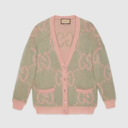 GUC*I 리버서블 GG 모헤어 가디건 - 라이트 그린/핑크