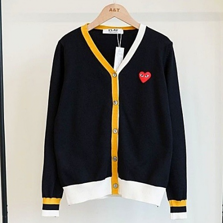 COMME des GARCONS 레드하트 배색 브이넥 가디건