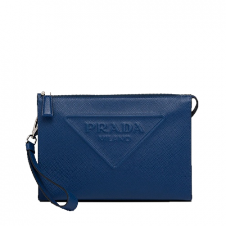 프*다 PRADA 사피아노 가죽 파우치 - 블루
