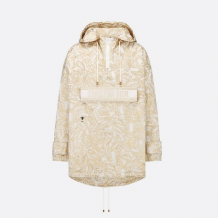 DI*R 후드 아노락 - 화이트 테크니컬 패브릭 & 골드 톤 Allover Butterfly 모티브