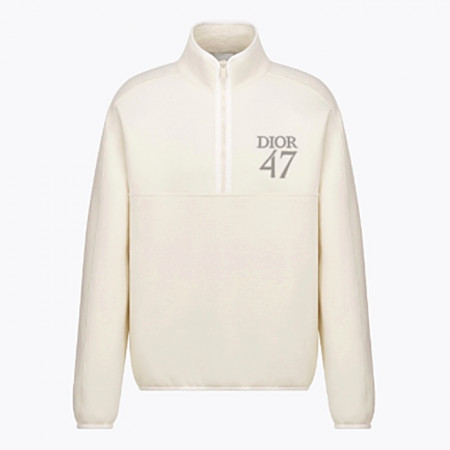 DI*R 레귤러 핏 스탠드 칼라 스웨터 - 화이트 코튼 플리스