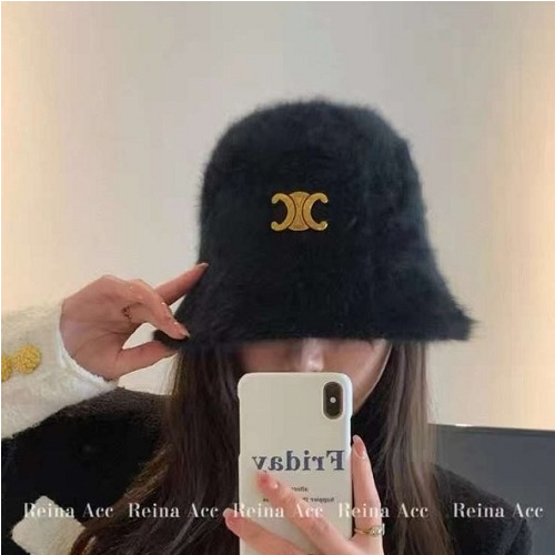 CELI*E 2023 벨벳 로고패치 버킷햇모자