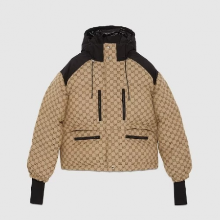 GUCCI GG 캔버스 봄버 재킷 - 카멜 & 에보니