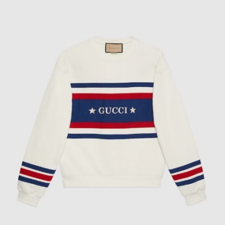 GUC*I 자수 코튼 저지 스웨트셔츠 - 블루 & 레드