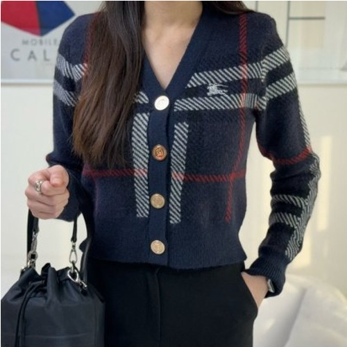 BURBER*Y B골드버튼 체크 가디건