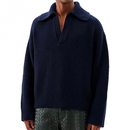 BOTTEGA VENETA 오픈 칼라 립드스웨터