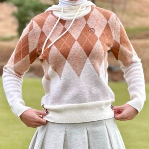 지*어 아가일 패턴 후디 방풍스웨터 (WOMEN)