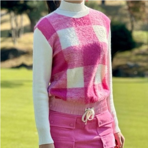 지*어 퍼지 체크 크루넥 니트 (WOMEN)