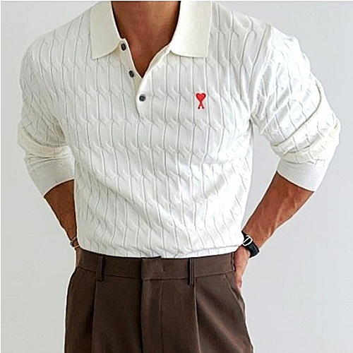 AMI 꽈배기 단추 카라 긴팔