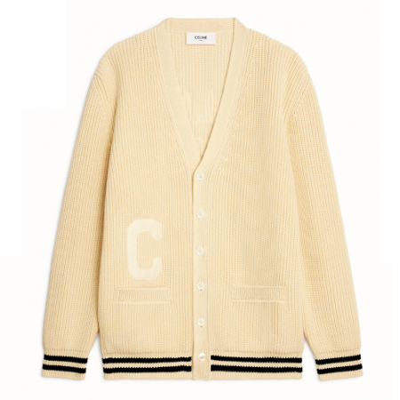 CELINE 코튼 PARIS 패치 롱 컬리지 가디건