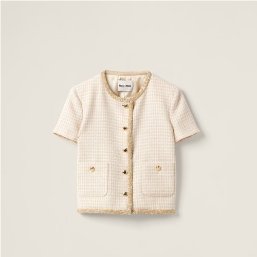 M*U MI* 싱글브레스트 체크 라메 재킷 - Avory/Albino White