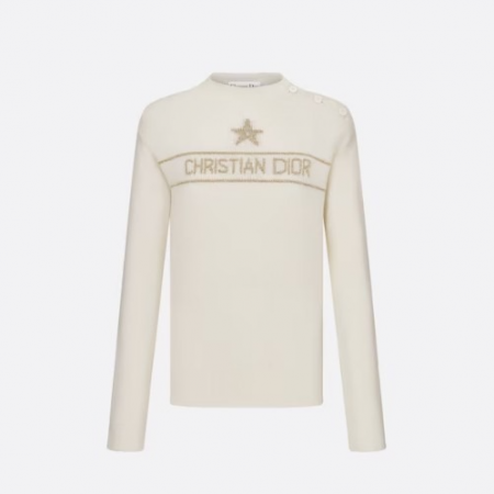 DI*R 자수 스웨터 - 화이트 골드 톤 시그니처 테크니컬 캐시미어 니트