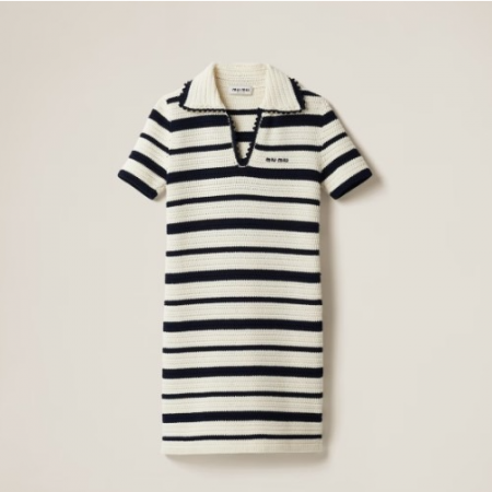 MI* M*U 코튼 폴로 드레스 - 화이트 & 블루