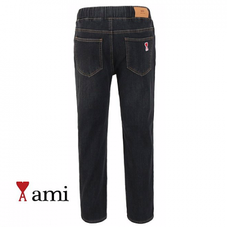 AMI 융기모 흑청 세미 테이퍼드 팬츠