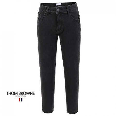 THOM BROWNE 블랙 스판 슬림일자 팬츠