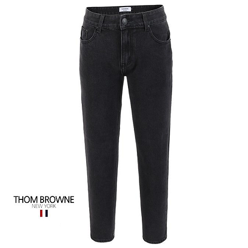 THOM BROWNE 블랙 스판 슬림일자 팬츠