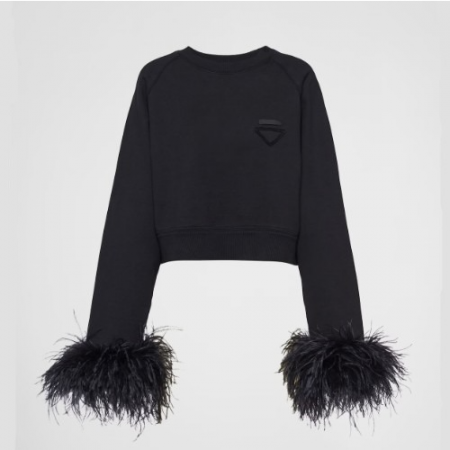 PR*DA 깃털 장식이 있는 크루넥 스웨트셔츠 - 블랙