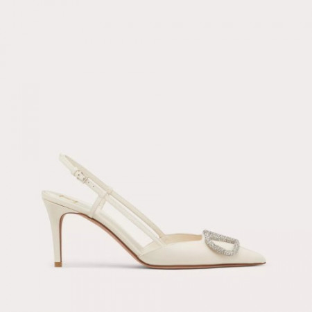 VALENTIN* 송아지 가죽 VLOGO SIGNATURE 슬링백 펌프스 - 라이트 아이보리