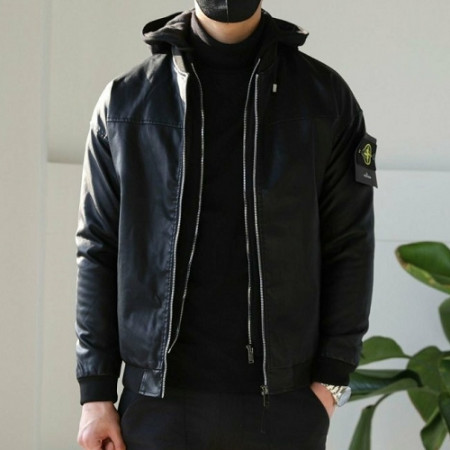 스톤 아일*드   안감 후드 분리형 레더자켓