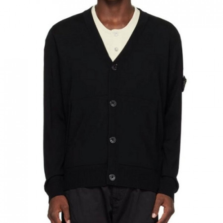 스톤 아일*드  블랙 패치 브이넥 니트 가디건