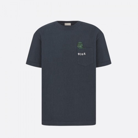 DI*R AND OTANI WORKSHOP 캐주얼 핏 티셔츠 - 네이비 블루 슬러브 코튼 저지