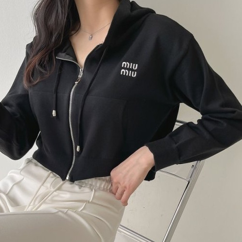 MIU M*U  니트 크롭 후드집업