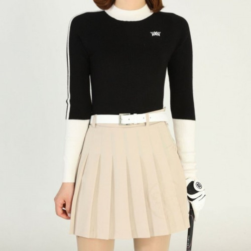 P*G   여성 보트넥 배색 긴팔 스웨터