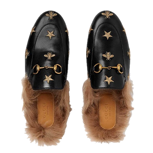 GUCCI 자수 퍼 가죽 블로퍼