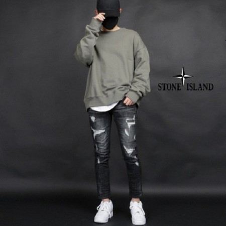 스톤 아일*드   로고 와펜 데님 팬츠