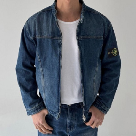 스톤 아일*드   세미 드롭 숄더 바이커 청 자켓