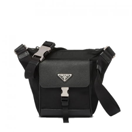PRADA 리나일론 사피아노 가죽 숄더백