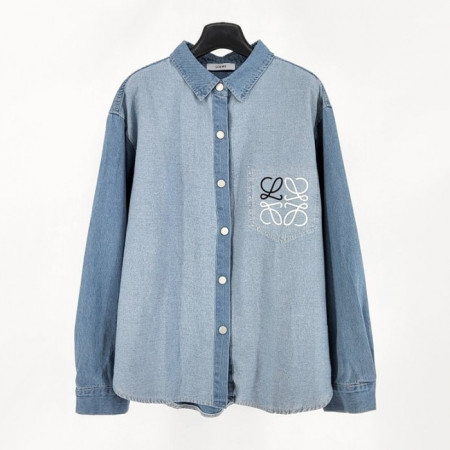 로*베   배색 데님셔츠