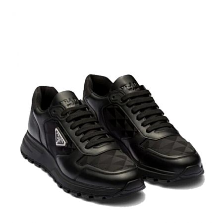 PRADA 레더 리나일론 하이탑 스니커즈