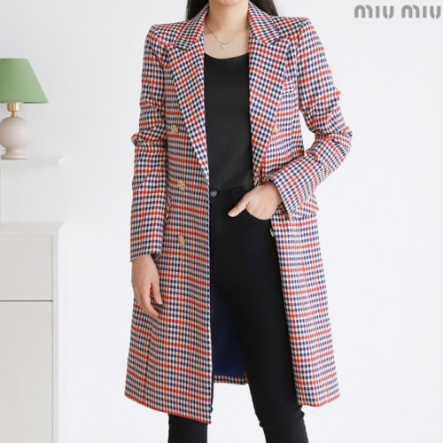 MIU M*U   마름모 체크 더블 코트