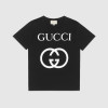 GUCCI 오버사이즈 인터로킹 G 코튼 티셔츠 - 블랙