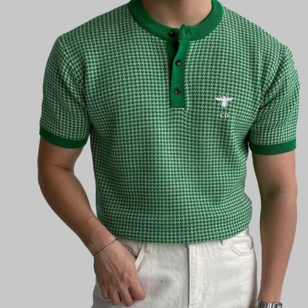 DI*R   머슬핏헨리넥반팔 자수니트