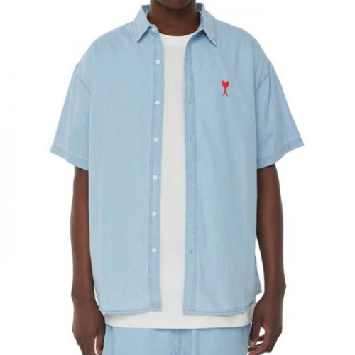 AMI  드 꾀흐 워싱 데님 하프셔츠