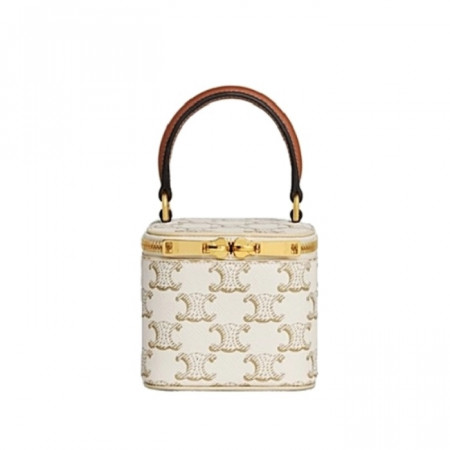 CELINE 미니 배니티 케이스 - 트리옹프  & 카프스킨 화이트 / 탠