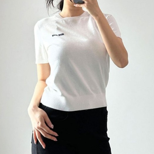 MIU M*U   캐시미어 라운드 반팔 니트