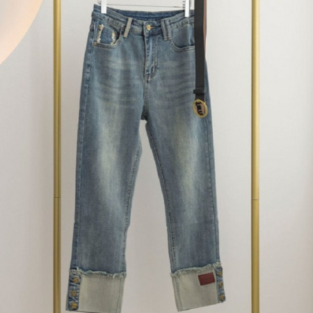 MIU M*U   여성 워싱 롤업 데님 팬츠 벨트 세트