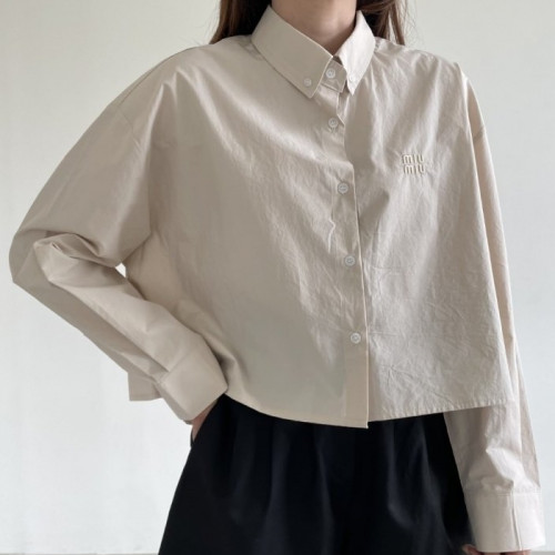 MIU M*U   크롭 포플린 셔츠
