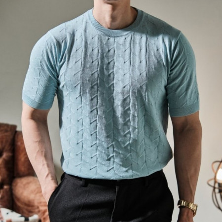 로로피*나   린넨 자갸드 니트반팔