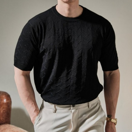 로로피*나   린넨 자갸드 니트반팔