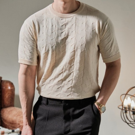 로로피*나   린넨 자갸드 니트반팔