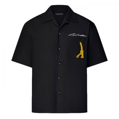 LOUIS VUITTON 오픈 칼라 쇼트 슬리브드 코튼셔츠