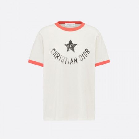 DIOR Dioriviera 티셔츠 - 에크루 & 코랄 코튼 저지
