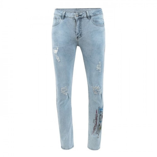 루이*통   LV 웨이브 프린팅 데미지 워싱 청바지